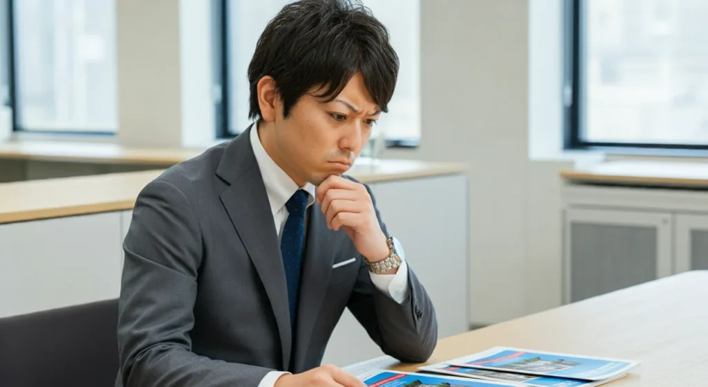 不動産投資会社を選んでいる男性