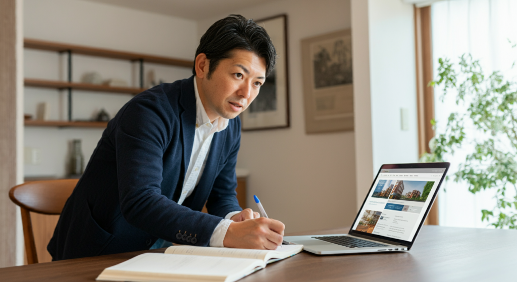 不動産投資の始め方を勉強する男性