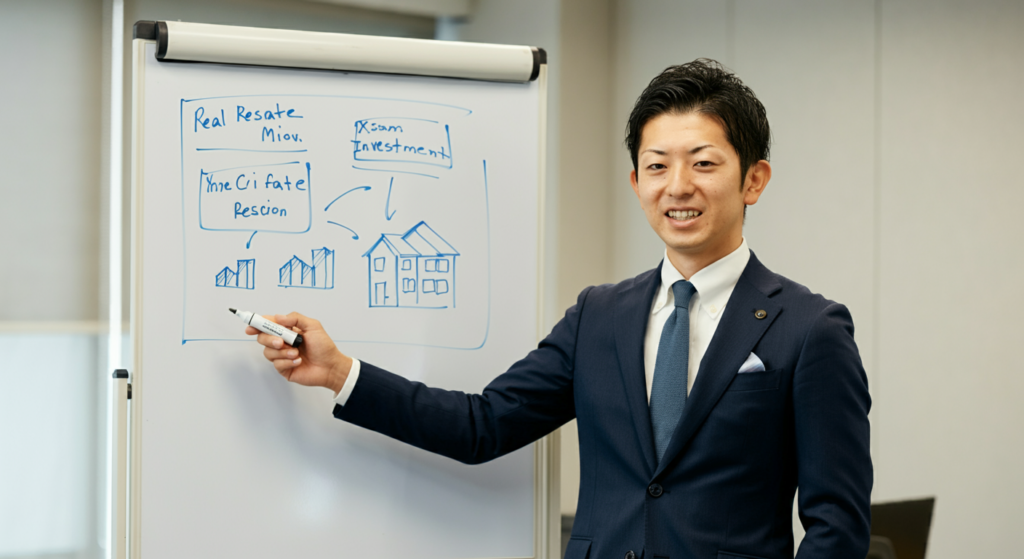 不動産投資の種類を説明する男性